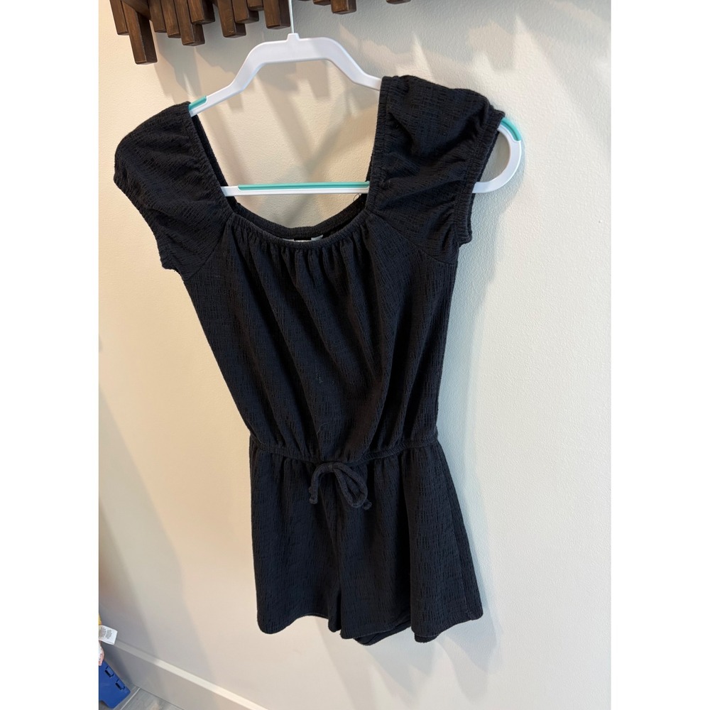 Arizona Jean Co Womens Black Textured Knit Romper Cap Sleeve Elastic Waist XS